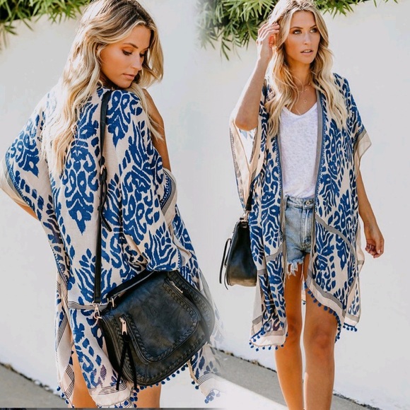 sarrah Sweaters - Last 1! New Chic kimono cardi wPom Pom detail